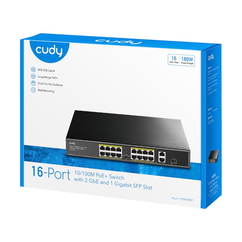 Cudy 16-Port Unmanaged PoE+ Switch - Rack Mount - view 4