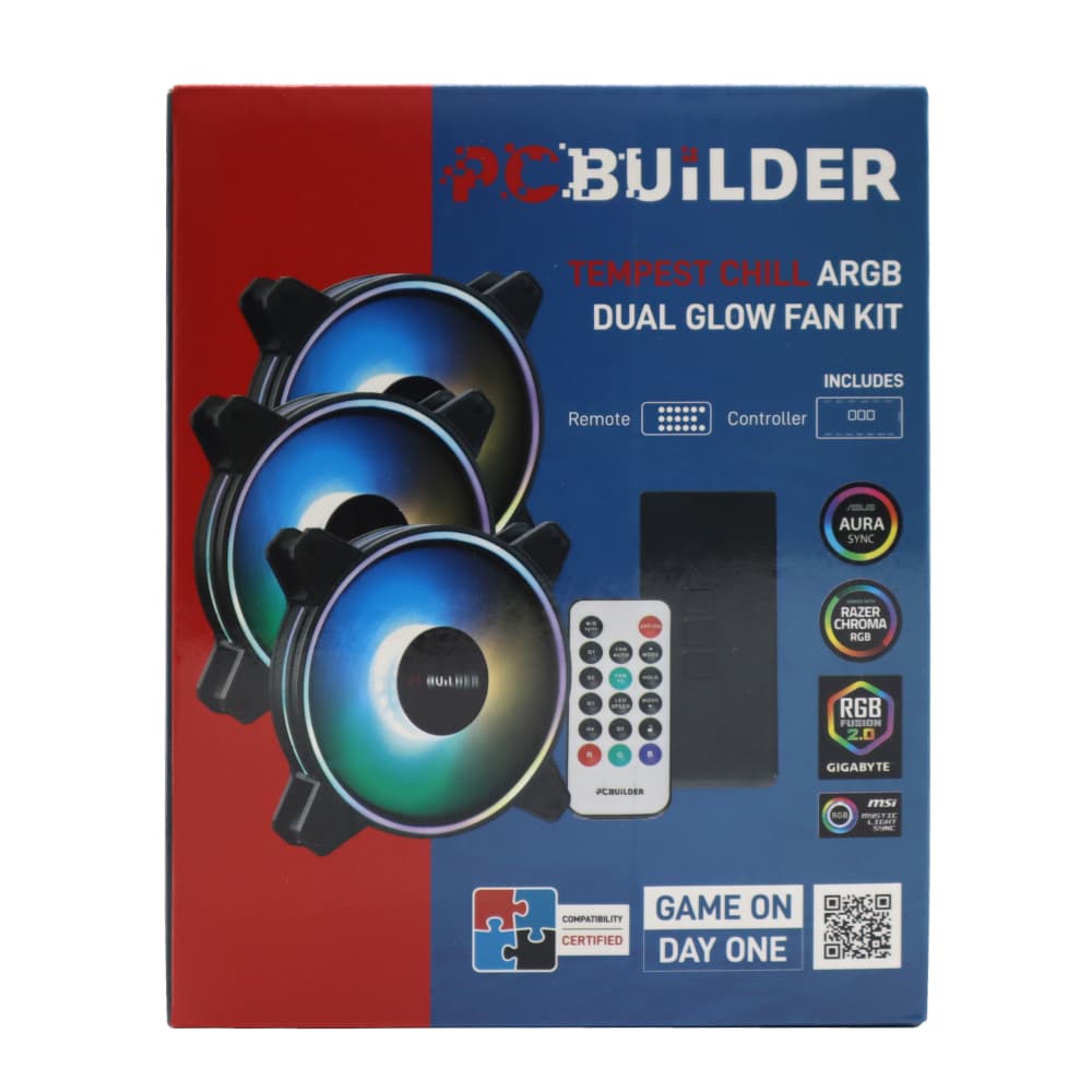 PCBuilder Tempest Chill Fan Kit 3x120MM Dual Glow ARGB Fan + Controller + RF Remote - view 2