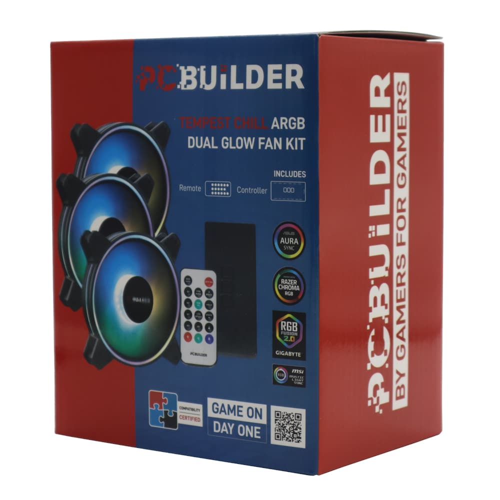 PCBuilder Tempest Chill Fan Kit 3x120MM Dual Glow ARGB Fan + Controller + RF Remote - view 3