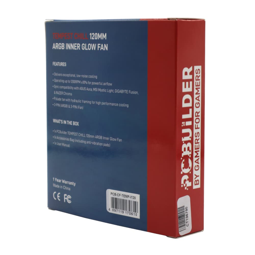 PCBuilder Tempest Chill 120MM ARGB Inner Glow Fan - view 4