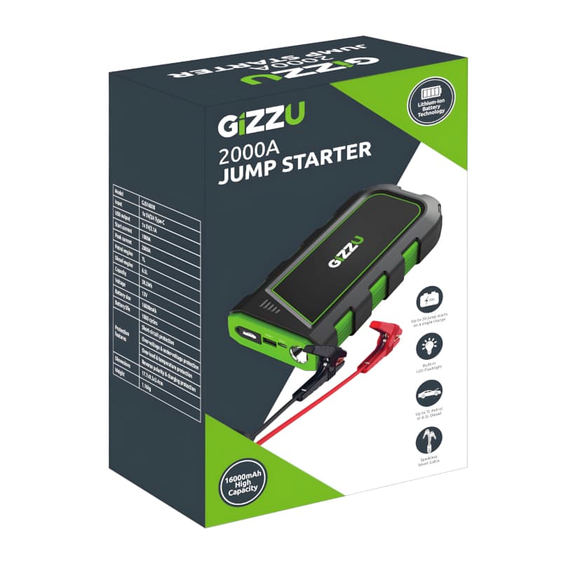 GIZZU 2000A Jump Starter 16000mAh - Black - view 5
