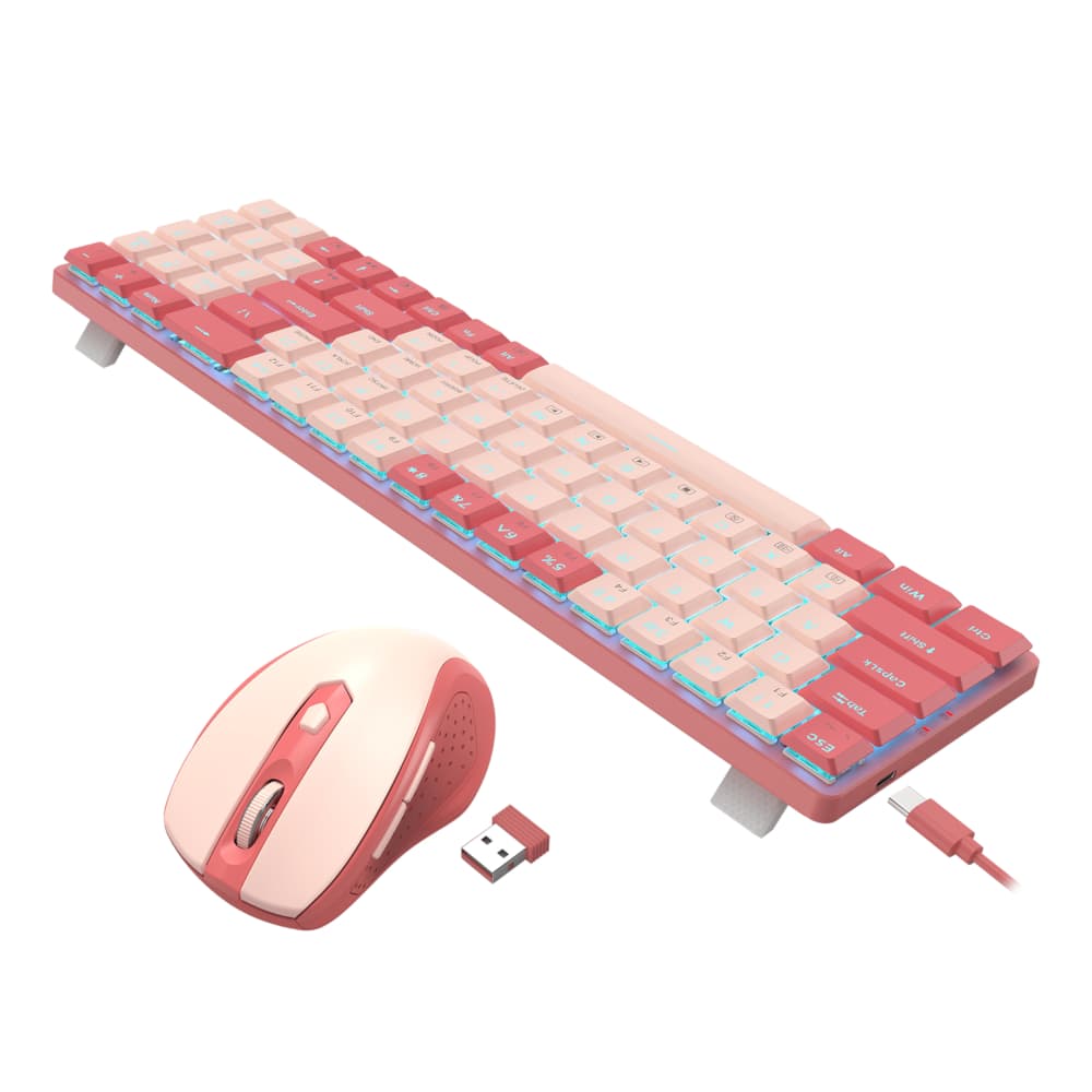 Redragon BS8772 Wireless Keyboard and Mouse Combo - Red/Pink - view 2