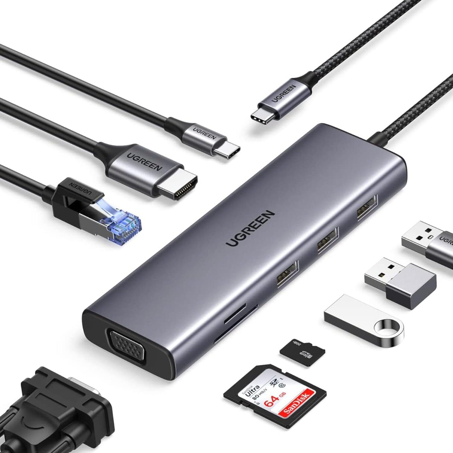 UGREEN 9-in-1 Type-C Hub | HDMI | VGA | LAN | SD/TF | 100W PD | USB3.0 - view 2