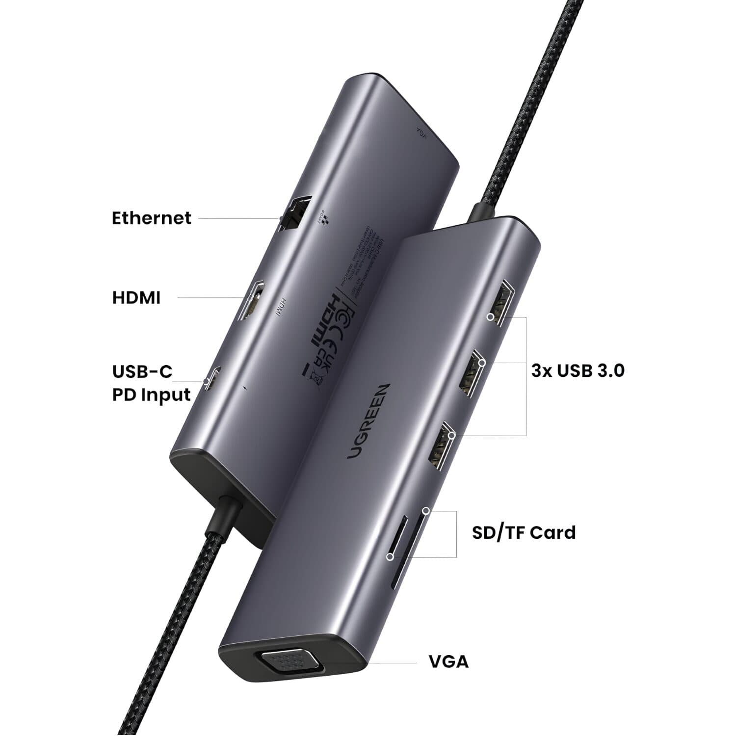 UGREEN 9-in-1 Type-C Hub | HDMI | VGA | LAN | SD/TF | 100W PD | USB3.0 - view 4
