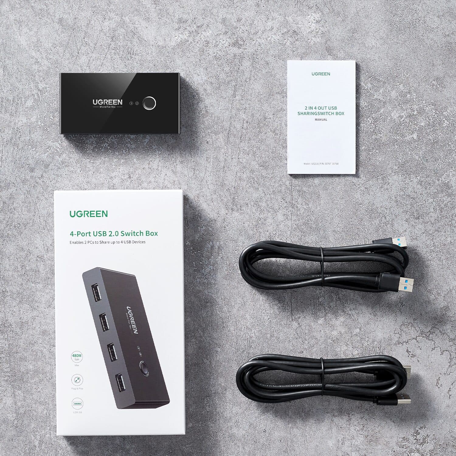 UGREEN USB 2.0 4-Port Switch Box, with 1.5m USB Cables - view 5