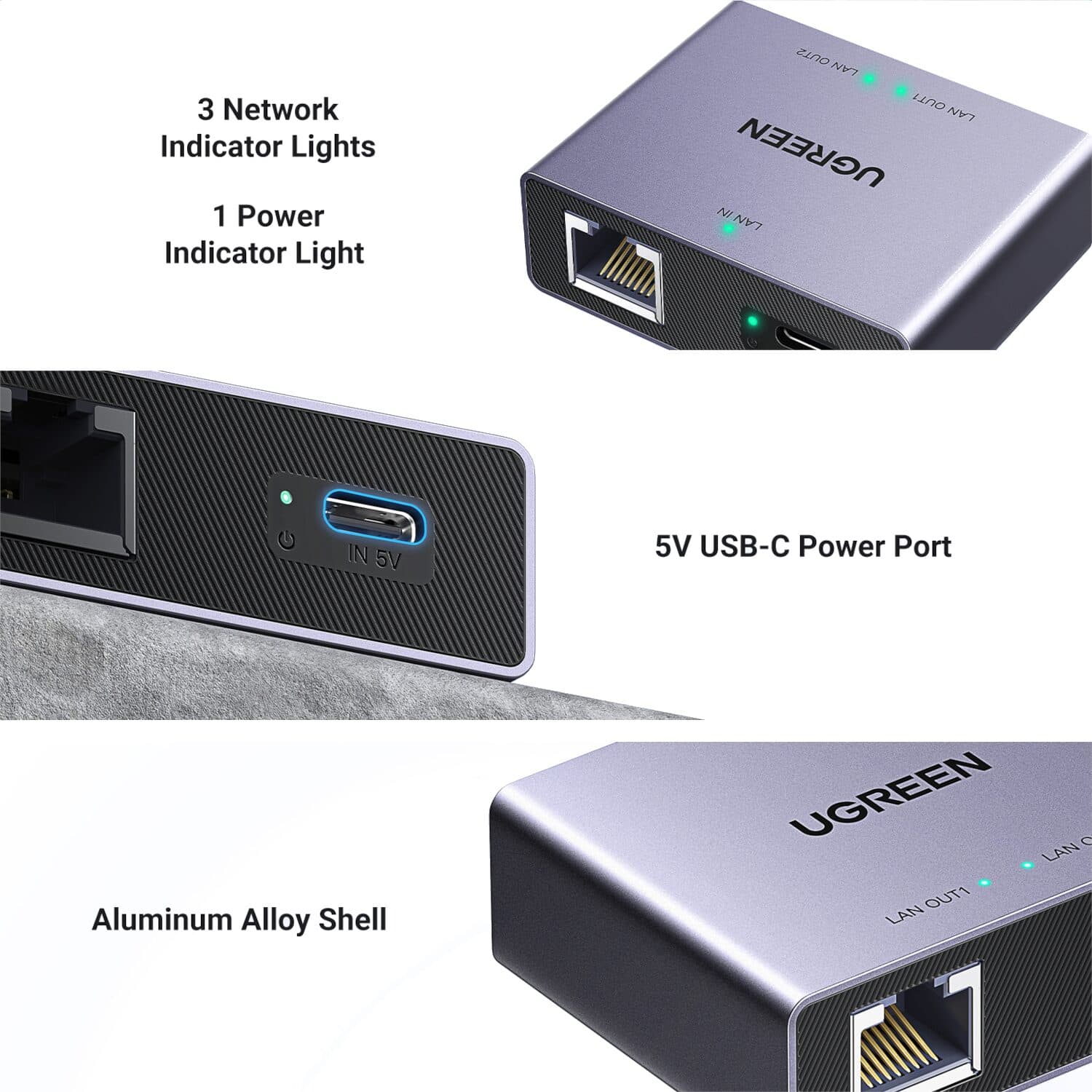 UGREEN 1-to-2 Gigabit Ethernet Splitter, 1000Mbps LAN Network Adapter - view 3