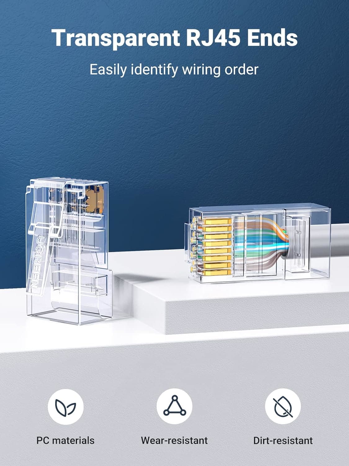 UGREEN Cat6 RJ45 Modular Plugs (50 Pcs)–Transparent with Gold Contacts - view 3