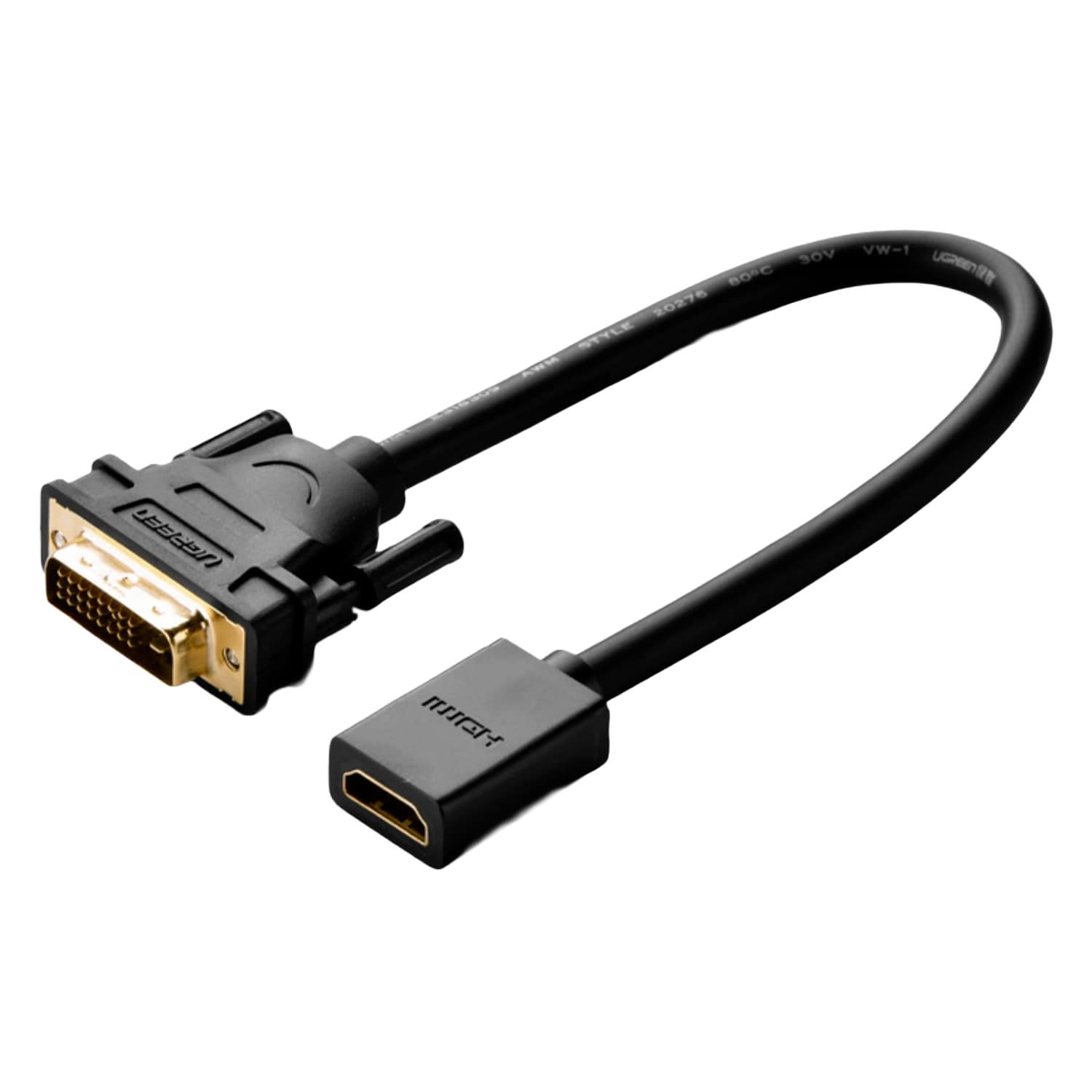 UGREEN DVI to HDMI Cable Adapter 15cm | Male to Female | 1080p Full HD – Black - view 2
