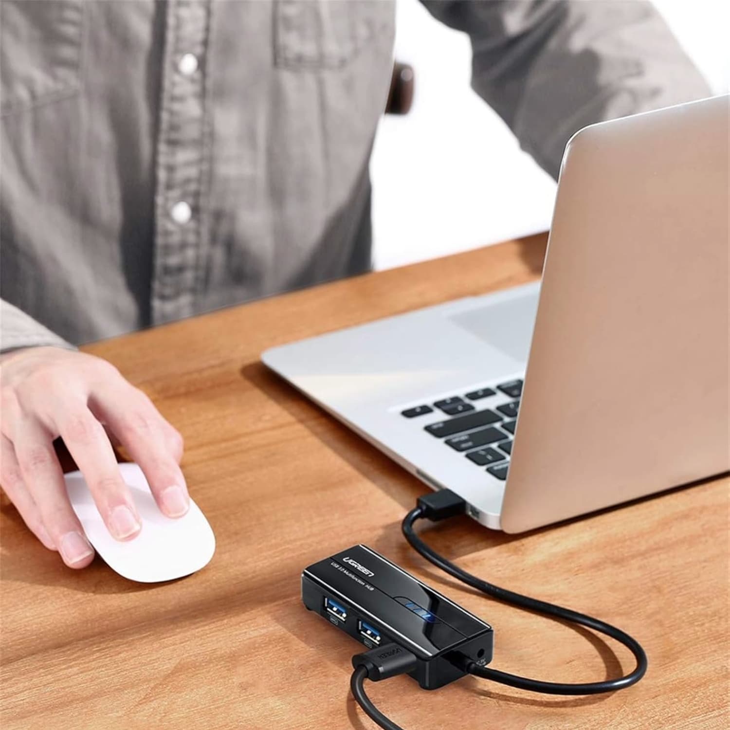 UGREEN USB Type-A Male to Ethernet Adapter with 3-Port USB Hub – Black - view 2