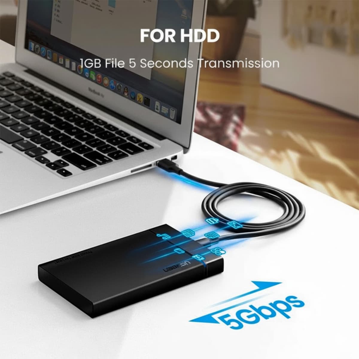 UGREEN Type-C to USB 3.0 Cable 1m – Fast Charging 3A, 5Gbps Sync – Black - view 4