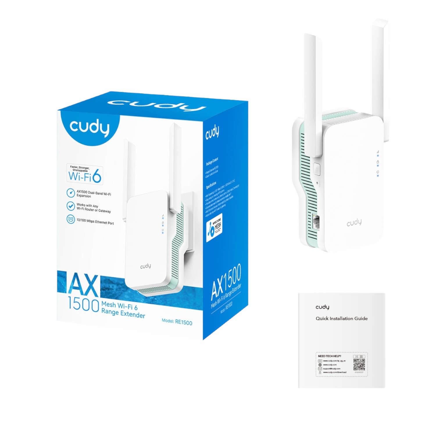 Cudy AX1500 Dual-Band Wi-Fi 6 Range Extender (Wall Plug)-White - view 5